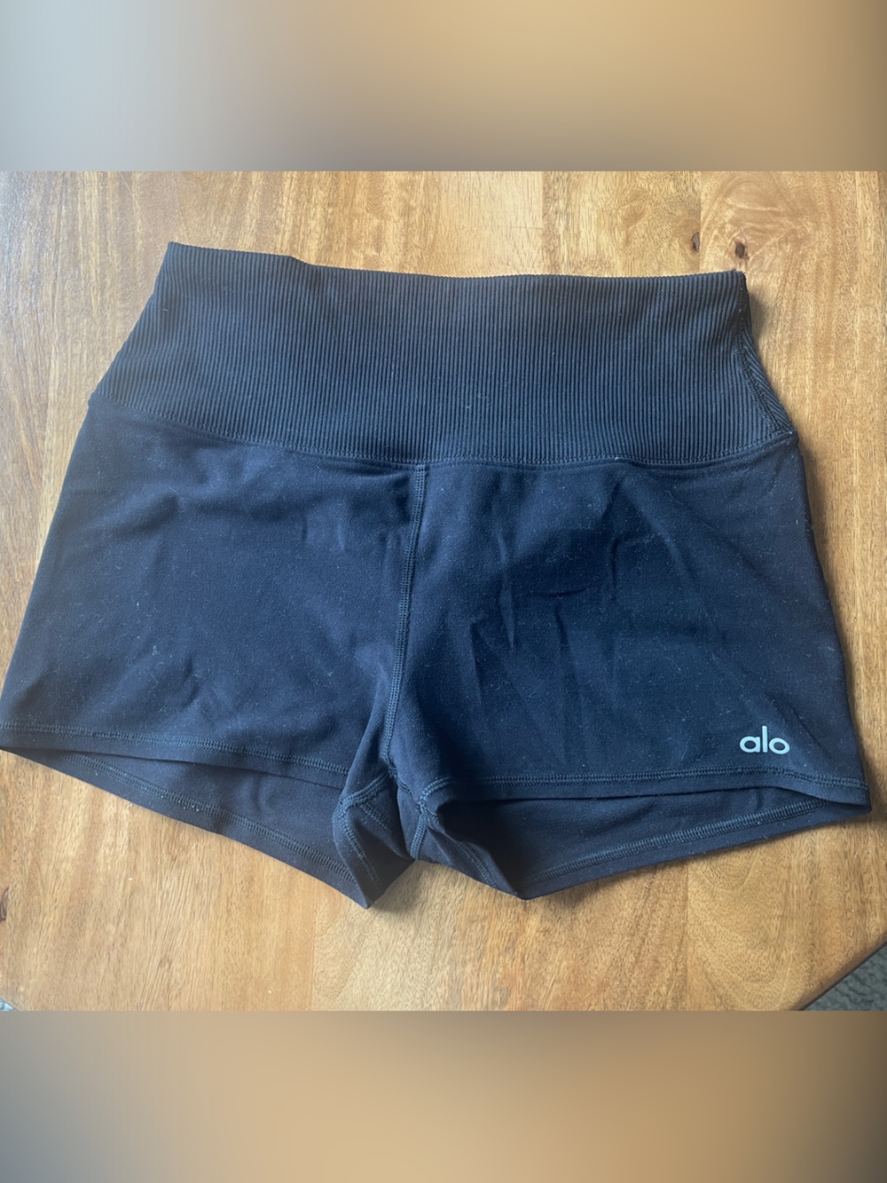 ALO Yoga Black High-Waist Ribbed Waistband Shorts 1” inseam